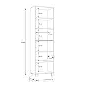 Vitrine mit fünf Regalböden, Gesamtmaße 203 cm Höhe, 60 cm Breite, 41 cm Tiefe, seitliche Perspektive