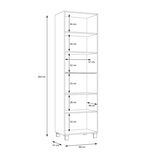 Vitrine mit fünf Regalböden, Gesamtmaße 203 cm Höhe, 60 cm Breite, 41 cm Tiefe, seitliche Perspektive