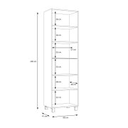 Vitrine mit fünf Regalböden, Gesamtmaße 203 cm Höhe, 60 cm Breite, 41 cm Tiefe, seitliche Perspektive