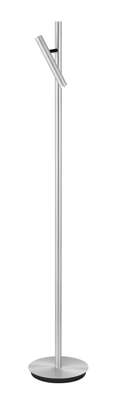 Moderne LED-staande lamp en leeslamp in zilverkleur, zijaanzicht
