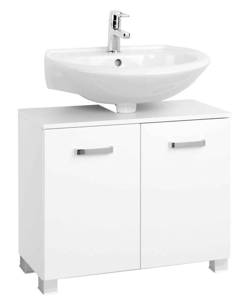 XORA Waschbeckenunterschrank BOLOGNA Moderner weißer Waschbeckenunterschrank mit zwei Türen und integriertem Waschbecken, Frontalansicht