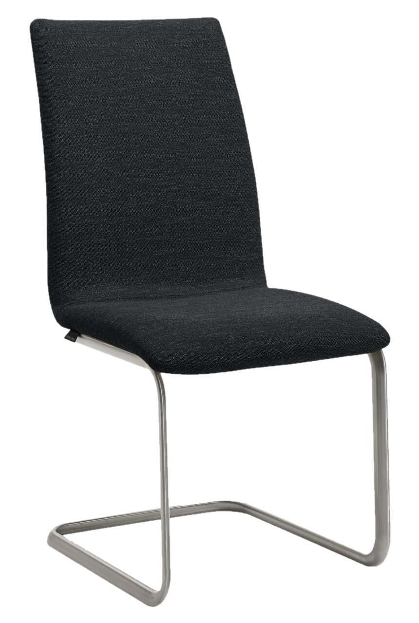 Venjakob Freischwinger-Stuhl EILEEN Moderner Freischwinger-Stuhl mit schwarzem Stoffbezug und Metallgestell, seitliche Perspektive