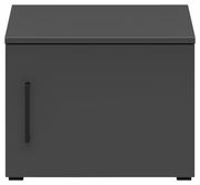 Grauer Aufsatzschrank mit einer Tür und schwarzem Griff, Frontalansicht