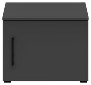 Grauer Aufsatzschrank mit einer Tür und schwarzem Griff, Frontalansicht