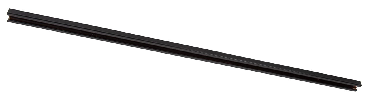 Schwarze Stromschiene von Lucide, 100 cm lang, in diagonaler Perspektive fotografiert.