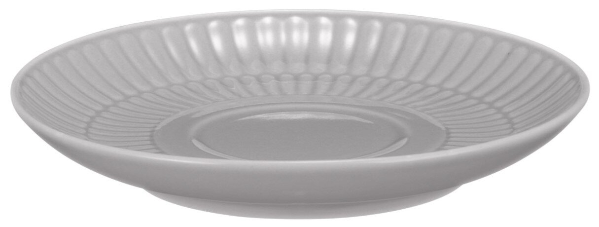 Kleine graue Kombi-Untertasse mit geriffeltem Rand, seitliche Perspektive