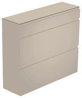 Beigefarbener Hängeschuhschrank mit drei Klappen, seitliche Perspektive