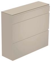 Beigefarbener Hängeschuhschrank mit drei Klappen, seitliche Perspektive