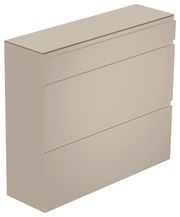 Beigefarbener Hängeschuhschrank mit drei Klappen, seitliche Perspektive