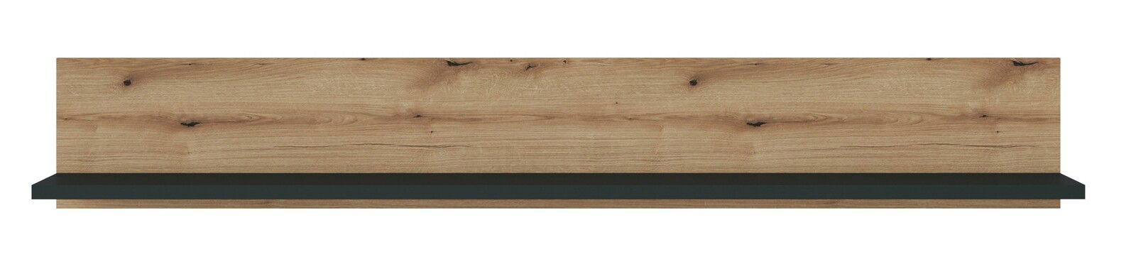 Wandboard aus Holz mit dunkler Ablage, frontale Ansicht