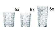 Drei verschiedene Größen von Bossa Nova Gläsern, jeweils sechsmal vorhanden, aus der Vorderansicht.