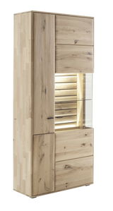 Kombi-Vitrine aus hellem Holz mit Glaselementen, seitliche Perspektive