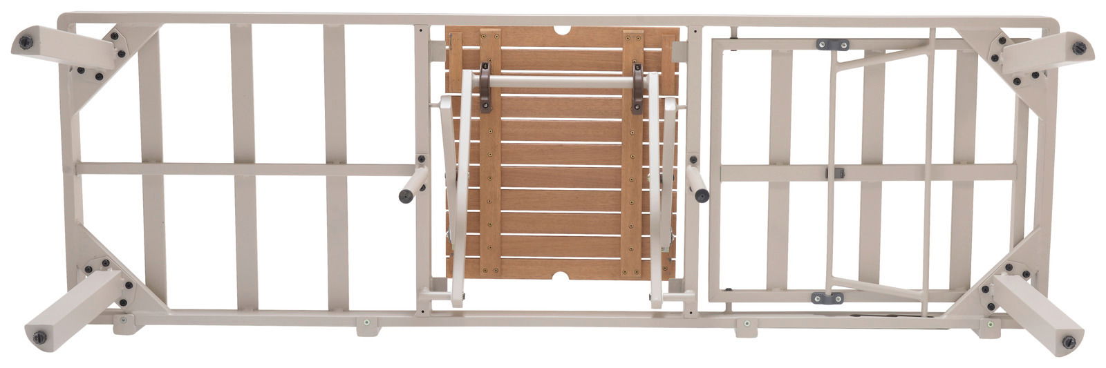 Metallrahmen einer Lounge-Kombination von oben mit integrierter Holzplatte in der Mitte