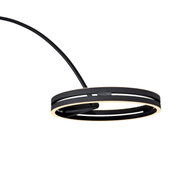 Moderne LED-Bogenleuchte in schwarzem Design, seitliche Perspektive