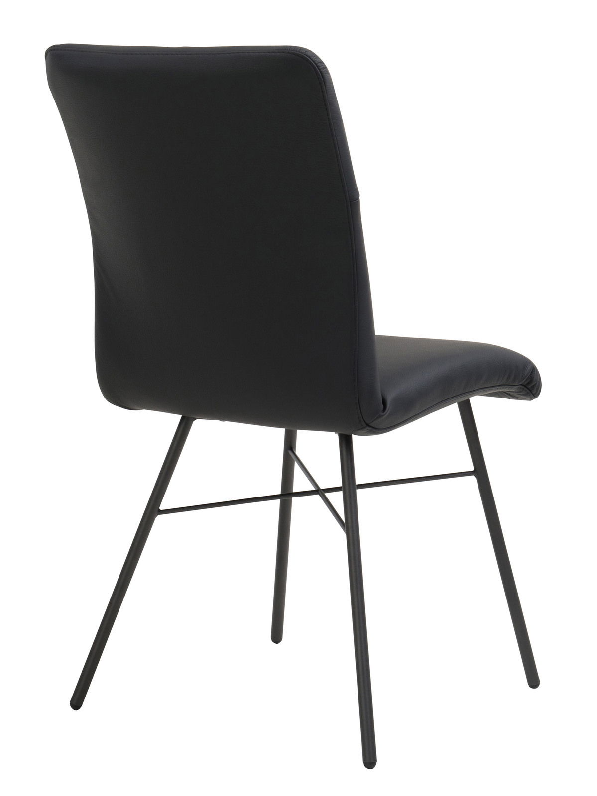 Rückansicht eines modernen schwarzen Stuhls mit Metallbeinen