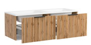 Waschtisch-Set 120 cm mit Doppelwaschbecken und Holzfront, seitliche Perspektive