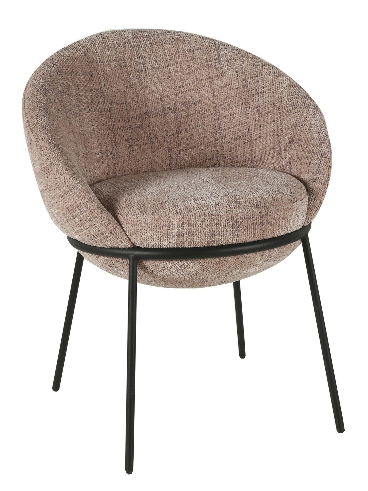 Moderner Stuhl mit runder Rückenlehne und gepolstertem Sitz, seitliche Perspektive