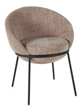 Moderner Stuhl mit runder Rückenlehne und gepolstertem Sitz, seitliche Perspektive