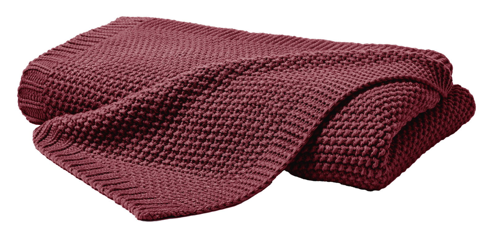 Rote Strickdecke 130x170 cm, gefaltet, aus seitlicher Perspektive