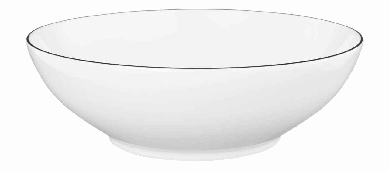 Weiße Schüssel Lido 20cm mit schwarzem Rand, seitliche Perspektive