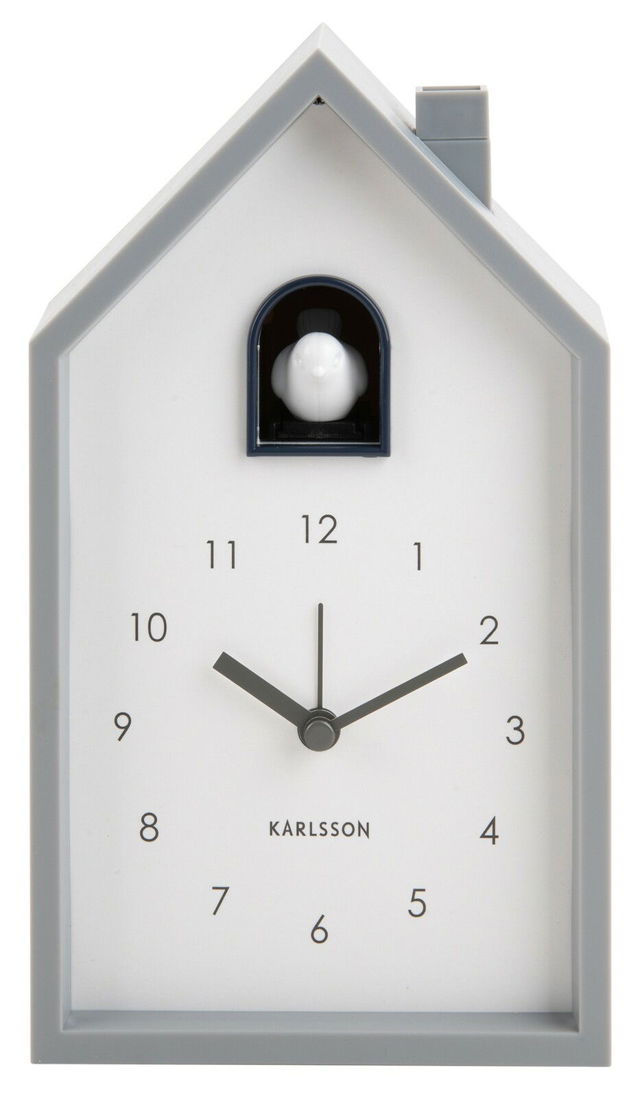 Moderner Wecker in Hausform mit Kuckuck, Vorderansicht