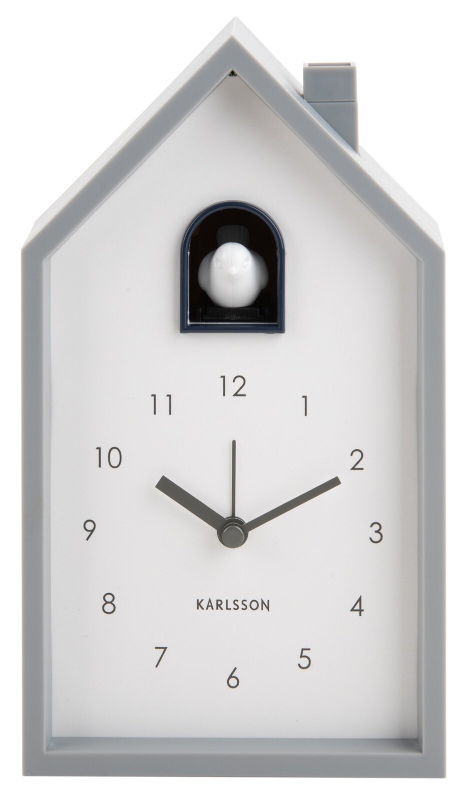 Moderner Wecker in Hausform mit Kuckuck, Vorderansicht