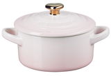 Mini-Cocotte 10cm in zartem Rosa mit Herzform, seitliche Perspektive