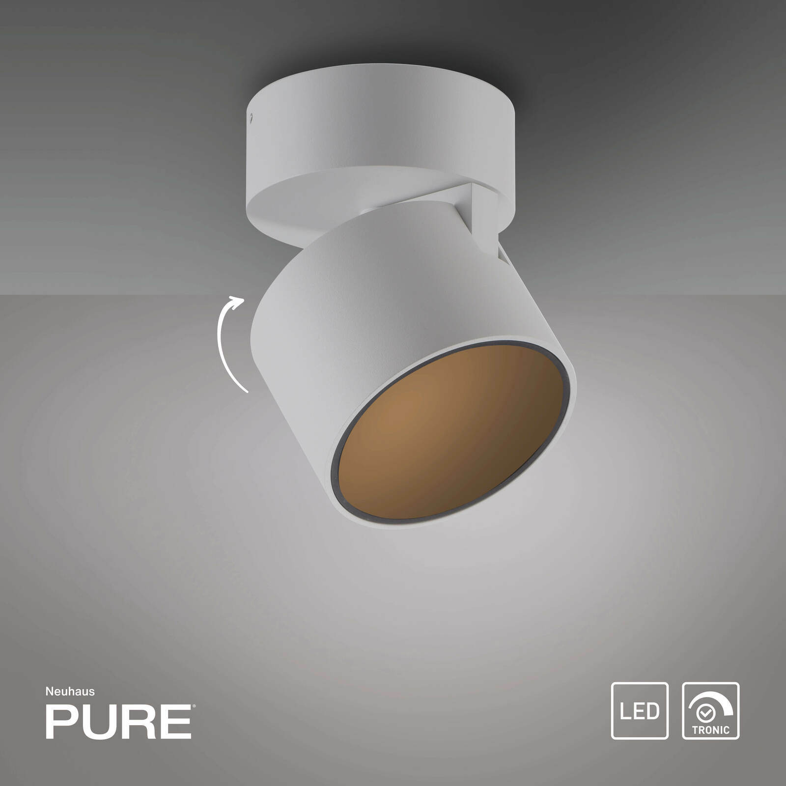 LED-Spot in modernem Design, Deckenmontage, seitliche Perspektive