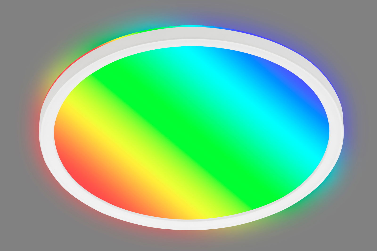 Runde LED-Deckenleuchte mit Regenbogeneffekt, Ansicht von unten