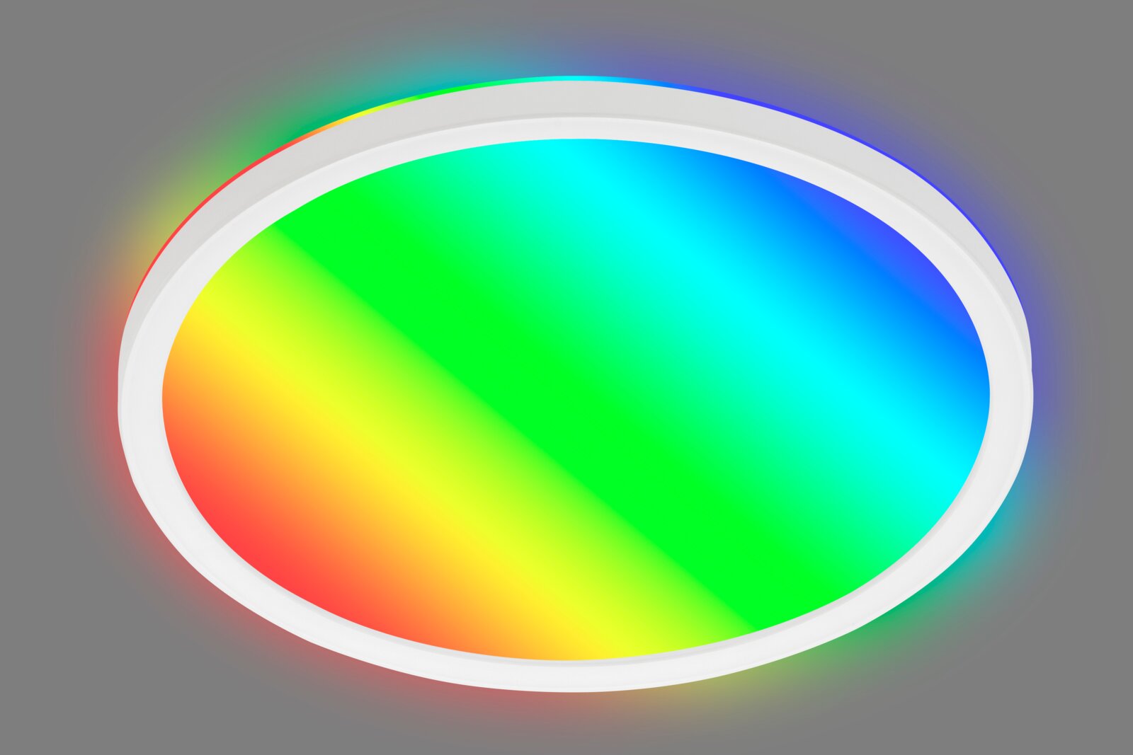 Ronde led-plafondlamp met regenboogeffect, gezien van onderaf