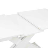 Weißer Funktions-Esstisch mit erweiterbarer Tischplatte, seitliche Perspektive