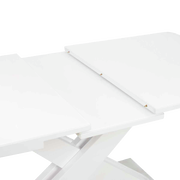 Weißer Funktions-Esstisch mit erweiterbarer Tischplatte, seitliche Perspektive