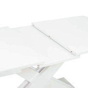 Weißer Funktions-Esstisch mit erweiterbarer Tischplatte, seitliche Perspektive