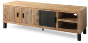 Rustikales Lowboard aus Holz mit Metallakzenten, seitliche Perspektive