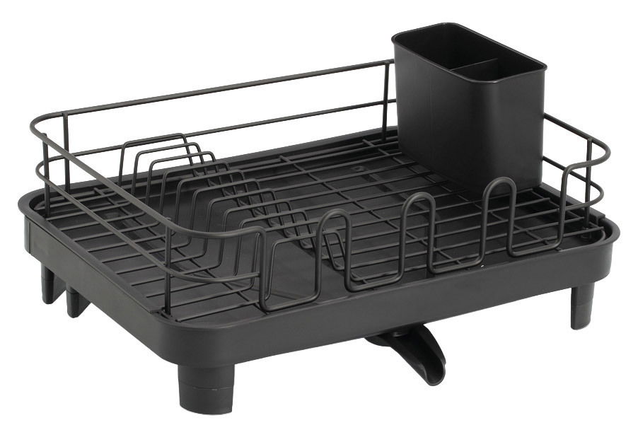 Zeller Present Geschirrabtropfständer Schwarzer Geschirrabtropfständer mit Besteckhalter, seitliche Perspektive