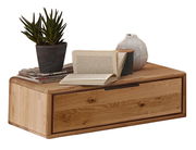 Holz-Nachtkonsole mit Schublade, dekoriert mit Pflanzen, Büchern und Vase, seitliche Perspektive