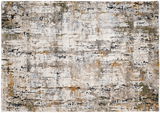 Designer Teppich mit abstraktem Muster in Grau-, Beige- und Ockertönen, Draufsicht