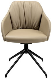 Moderner Armlehnstuhl in Beige mit schwarzem Metallgestell, Frontalansicht