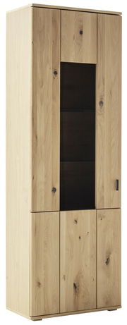 Vitrine aus hellem Holz mit Glaseinsatz in der Frontansicht