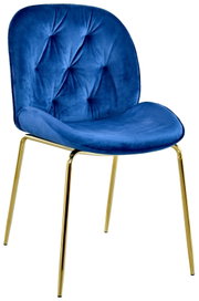 Blauer Samtstuhl mit goldenen Metallbeinen, Vorderansicht