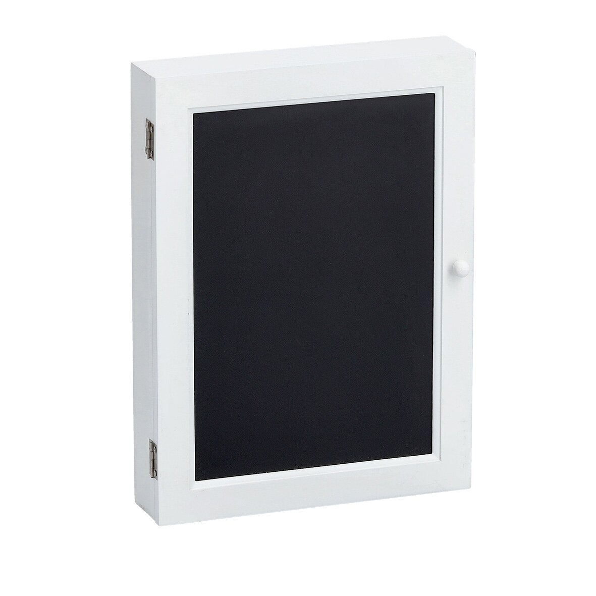 Weißer Schlüsselkasten mit schwarzer Front, seitliche Perspektive