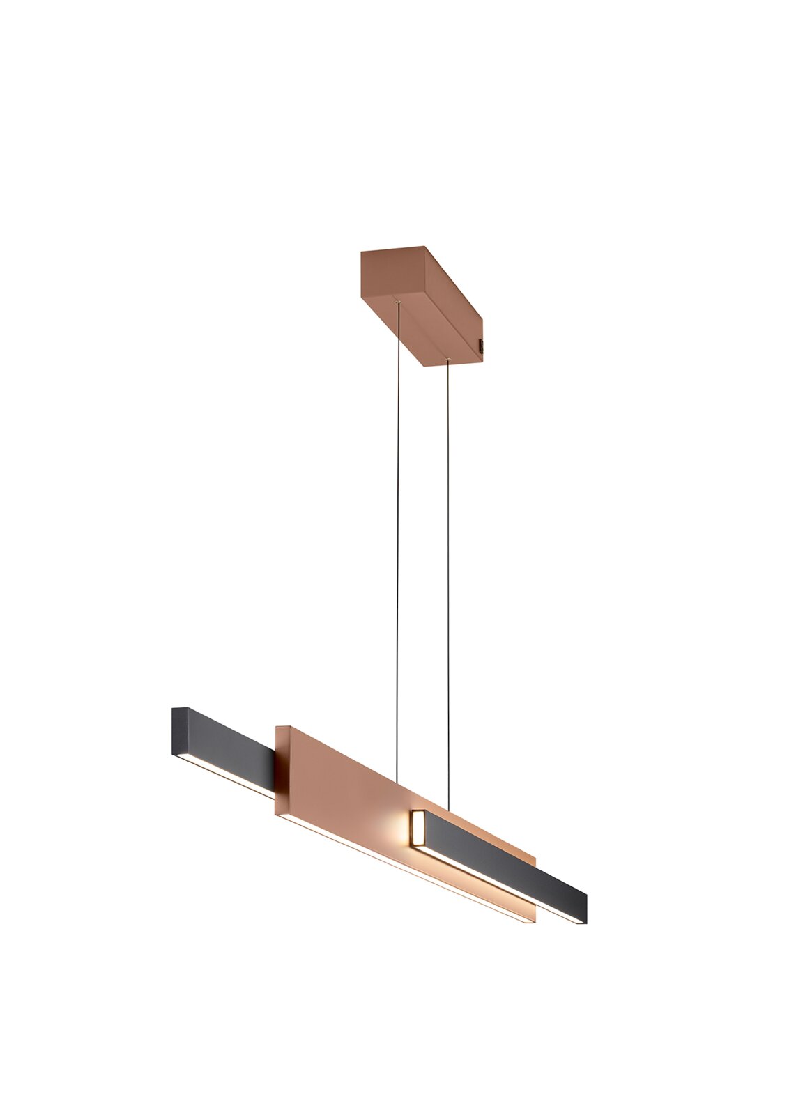Moderne hanglamp in koper en zwart, zijaanzicht