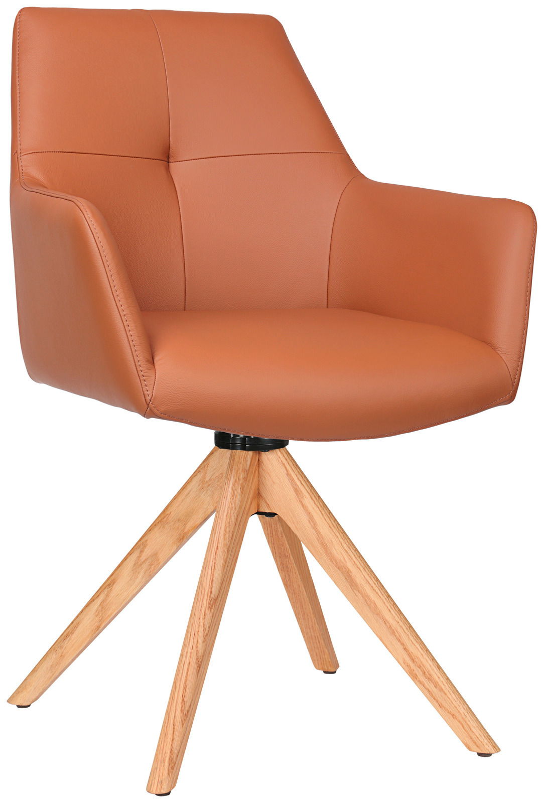 Novel Armlehnstuhl MEDUSA Moderner Armlehnstuhl mit braunem Lederbezug und Holzbeinen, seitliche Perspektive