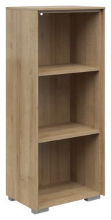 Holz-Aktenregal mit drei offenen Fächern, schmale Bauweise, seitliche Perspektive