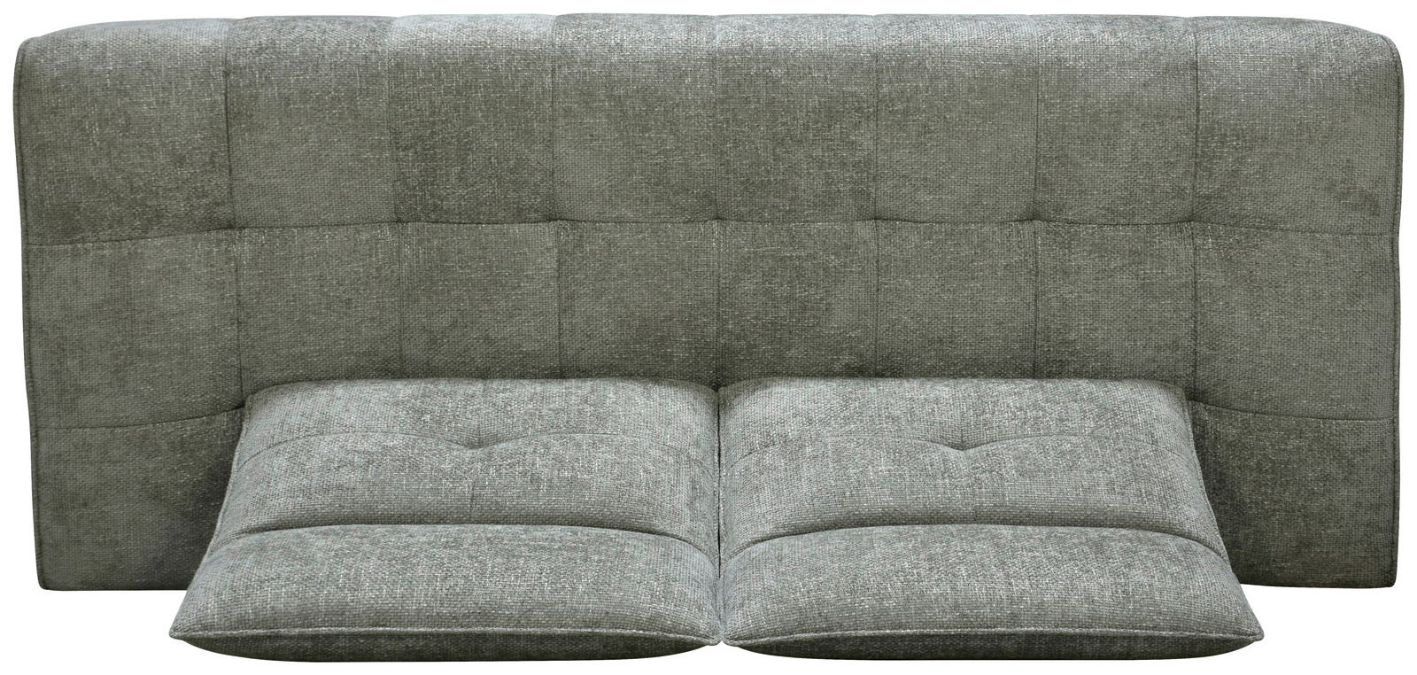 Graue Polstergarnitur mit verstellbaren Rückenlehnen, Frontalansicht