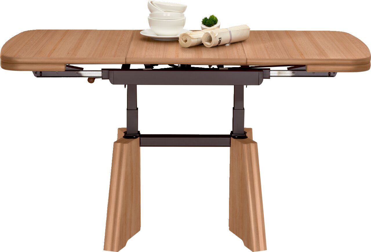 Moderner Couchtisch aus Holz mit ausziehbarer Funktion, seitliche Perspektive