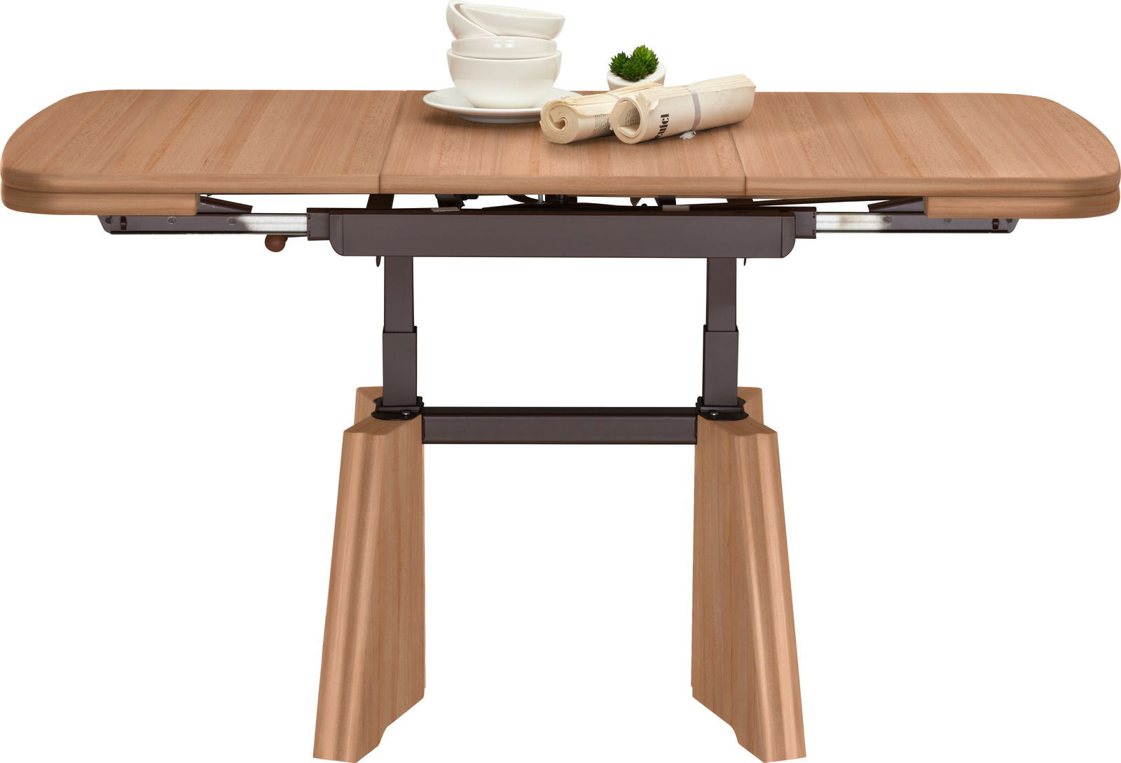 Moderner Couchtisch aus Holz mit ausziehbarer Funktion, seitliche Perspektive
