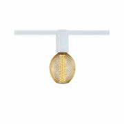 Deckenfassung mit einem goldenen, kugelförmigen Gitterdesign, frontal betrachtet.