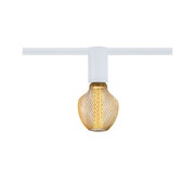 Deckenfassung mit einem goldenen, kugelförmigen Gitterdesign, frontal betrachtet.