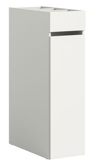 Weißes Anstellregal in schräger Perspektive von vorne, mit modernem Design und glatter Oberfläche.